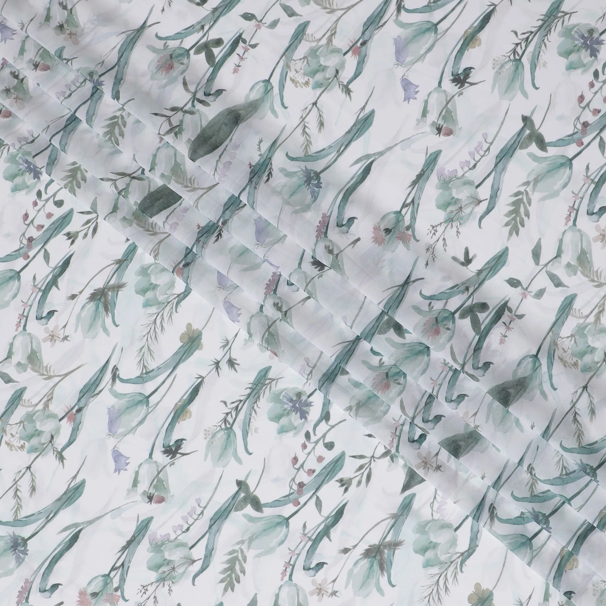 Serene Botanical Synthetic Georgette Fabric - Watercolor Florals, 110cm - Purchase Online-D17987