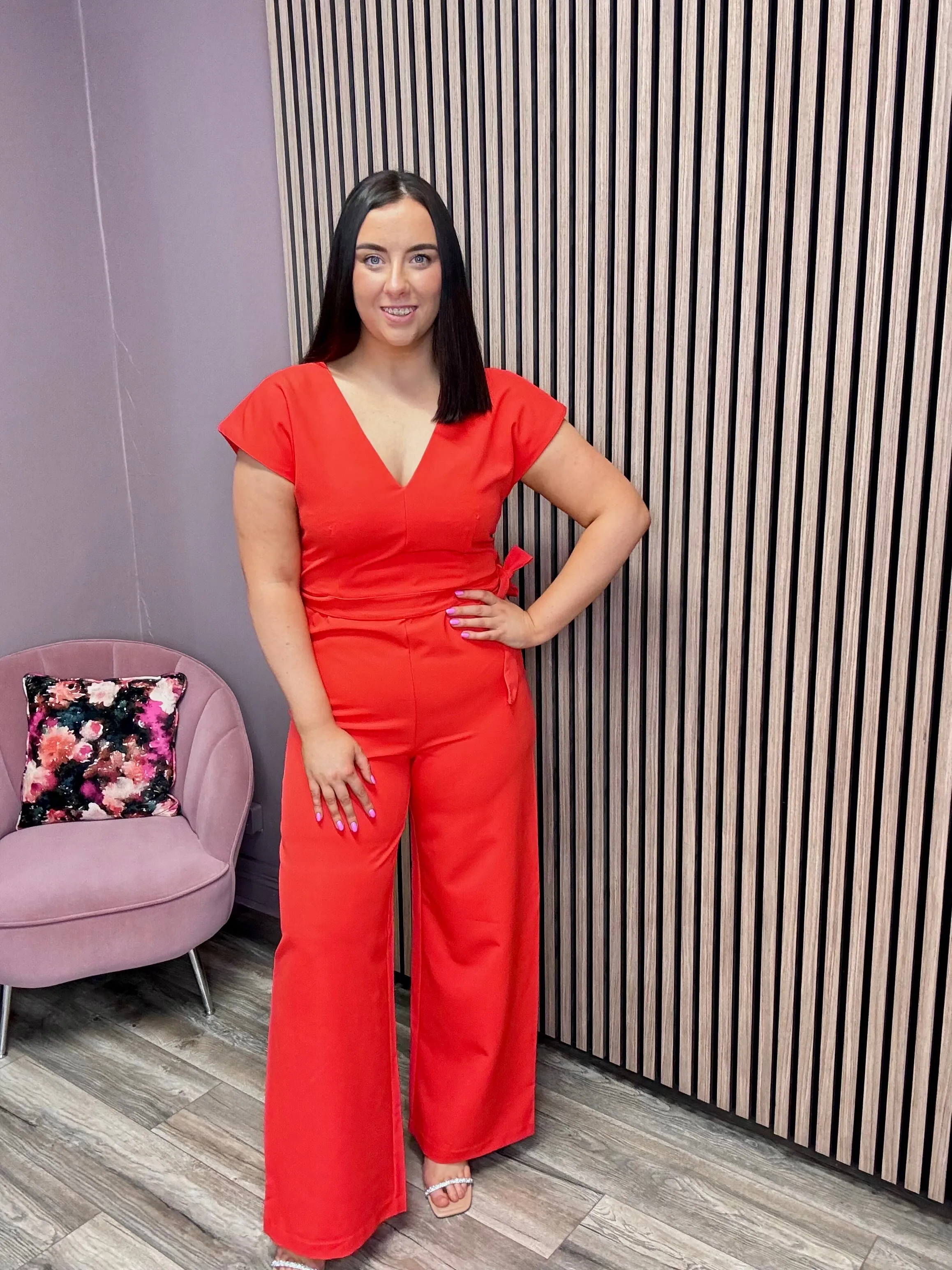 Sivia V-Neck Jumpsuit (Poppy Red)