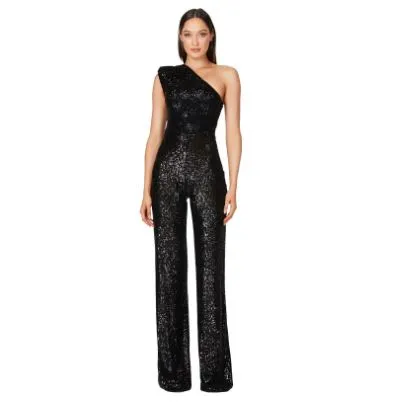 Sleeveless One Shoulder Sequin Jumpsuit