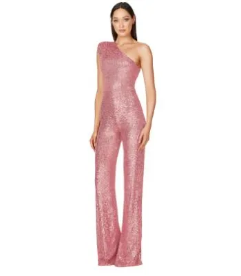 Sleeveless One Shoulder Sequin Jumpsuit