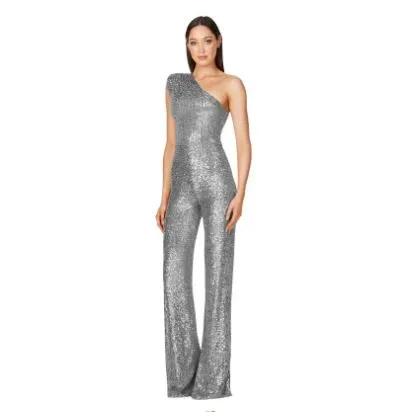 Sleeveless One Shoulder Sequin Jumpsuit