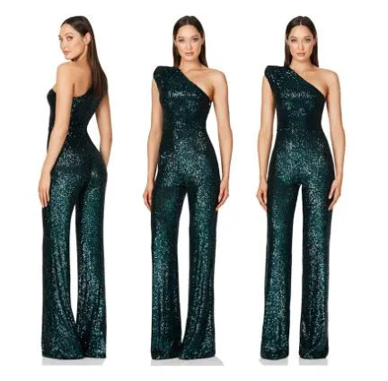 Sleeveless One Shoulder Sequin Jumpsuit