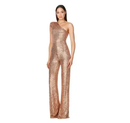 Sleeveless One Shoulder Sequin Jumpsuit