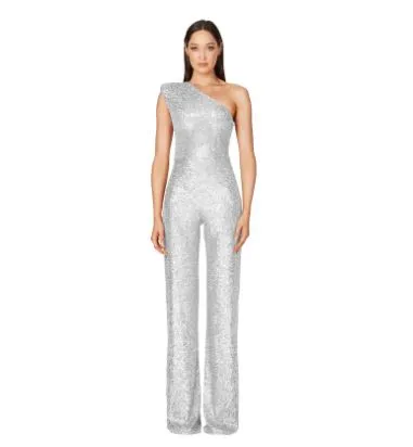 Sleeveless One Shoulder Sequin Jumpsuit