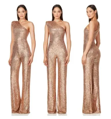 Sleeveless One Shoulder Sequin Jumpsuit