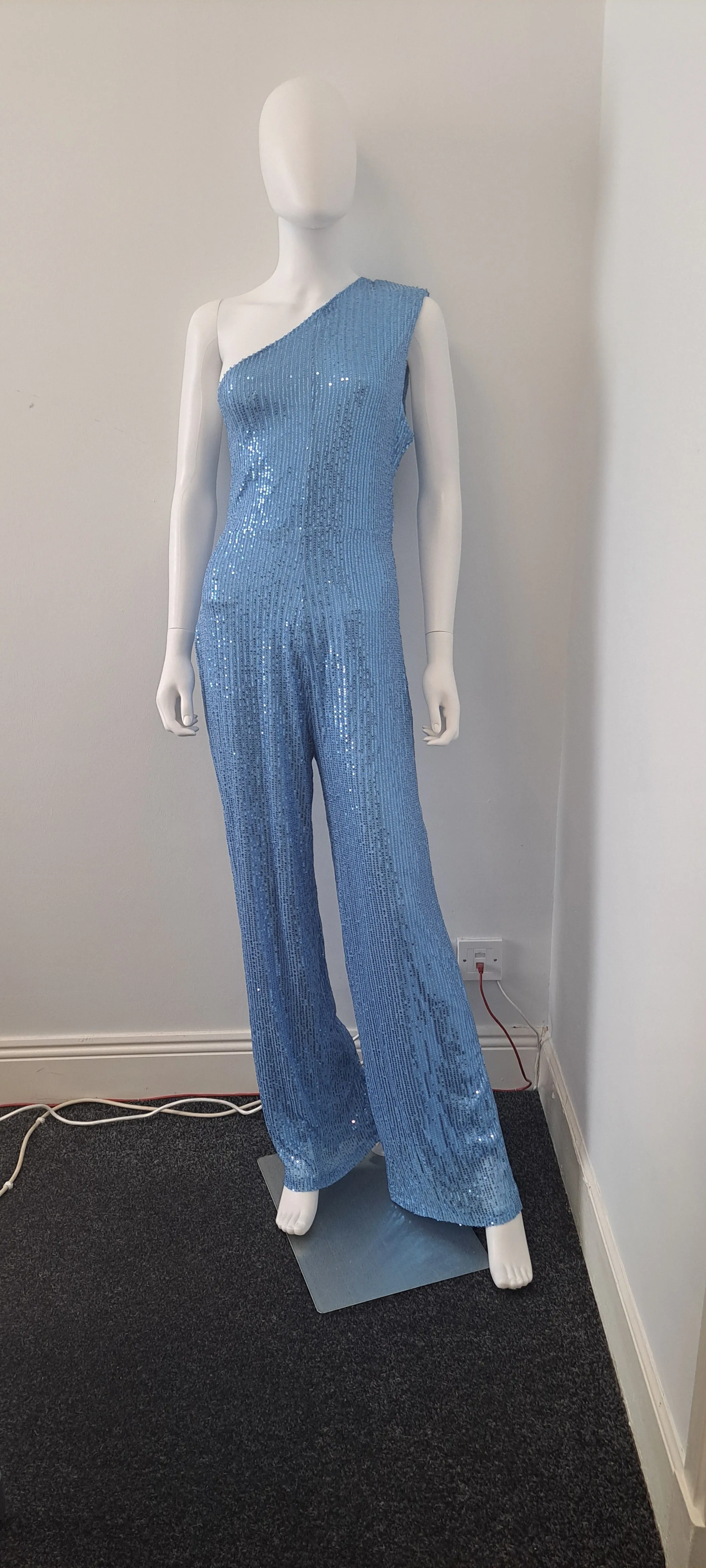 Sleeveless One Shoulder Sequin Jumpsuit