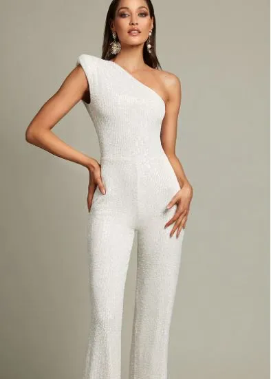 Sleeveless One Shoulder Sequin Jumpsuit