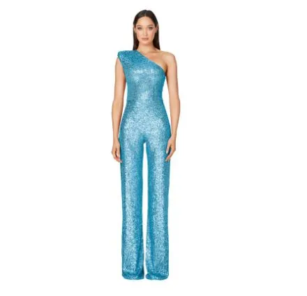 Sleeveless One Shoulder Sequin Jumpsuit