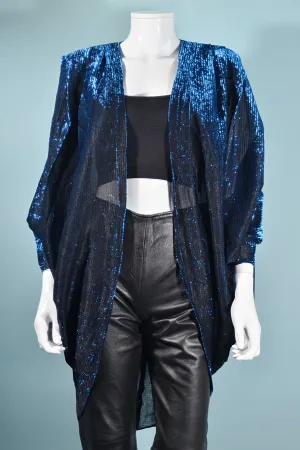 SOLD Vintage Blue/Black Sparkle Batwing Cocoon Top Blouse OS