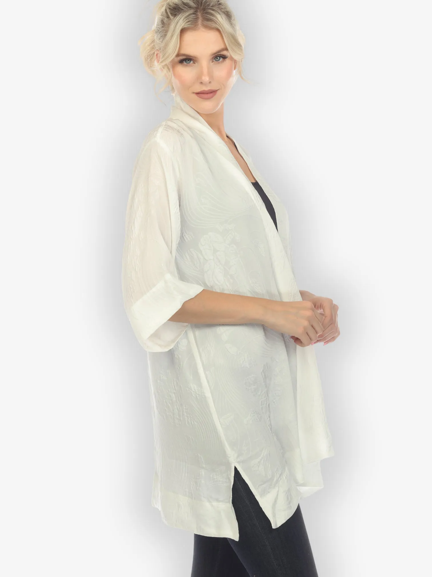 Solid White Silk Kimono Top