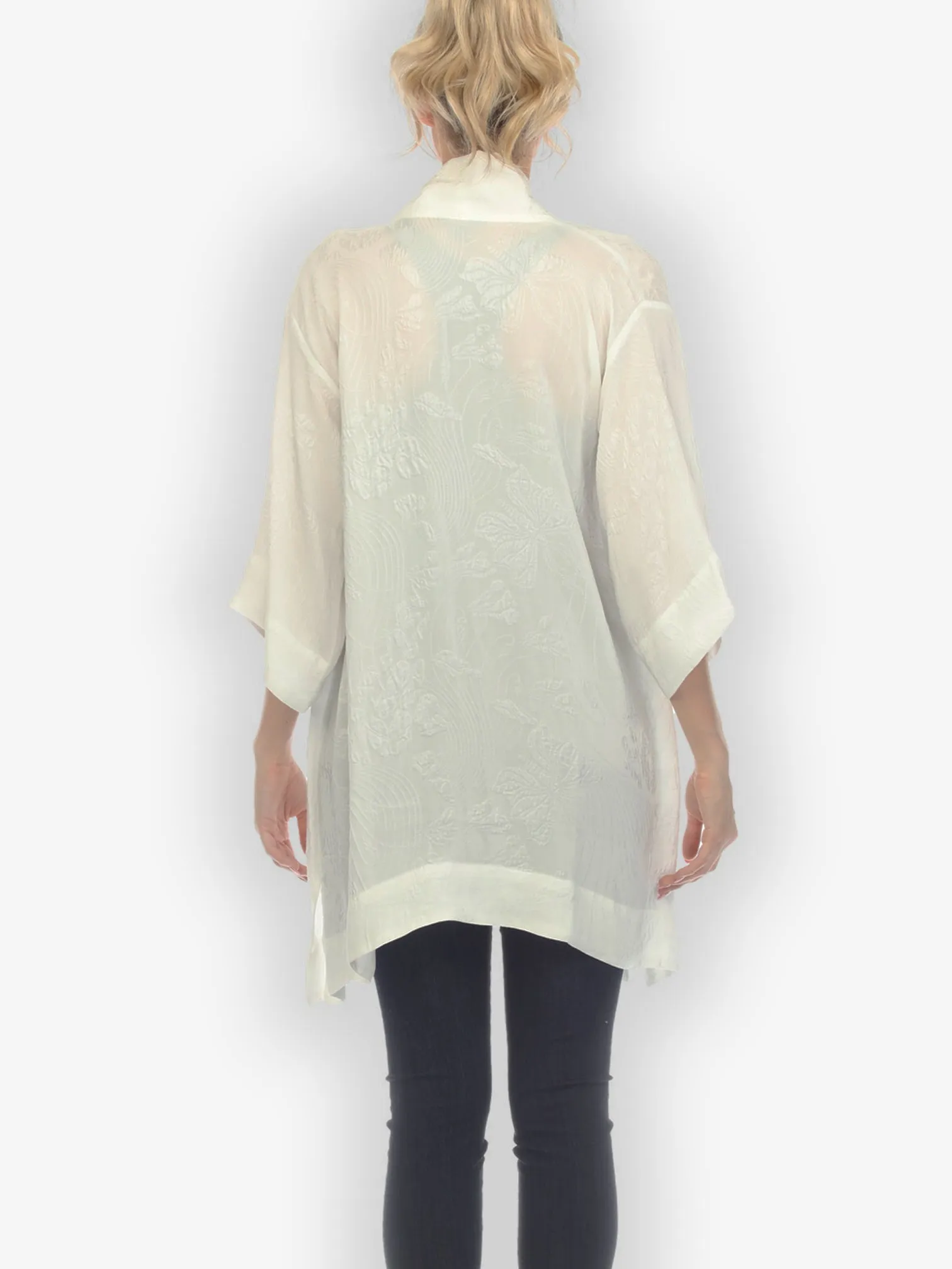 Solid White Silk Kimono Top