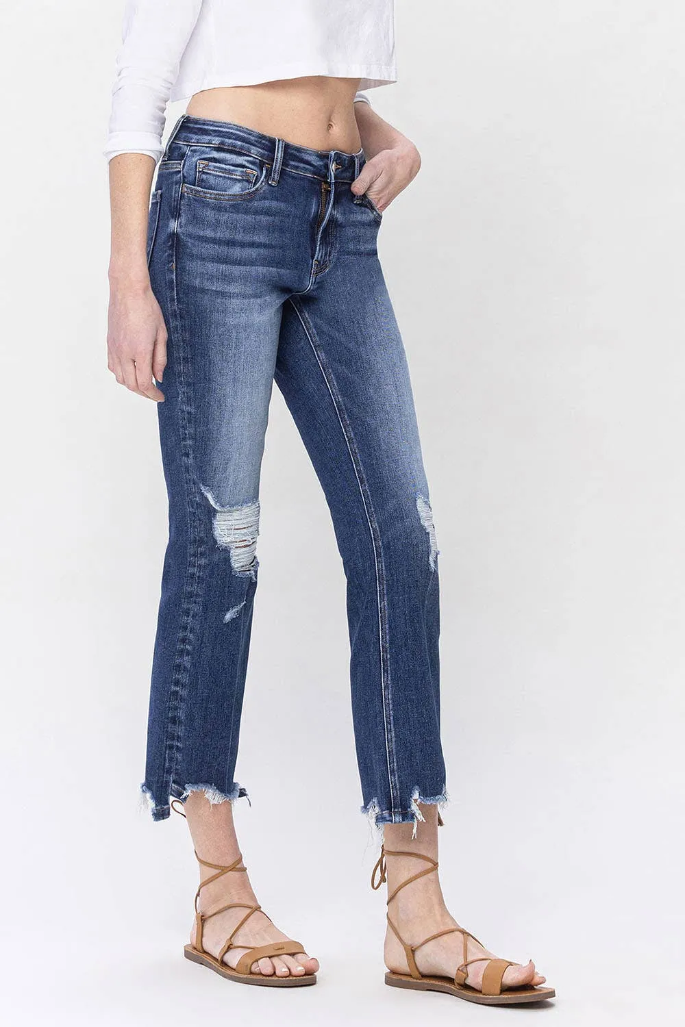 SPELLBOUND MID-RISE CROP KICK FLARE JEANS