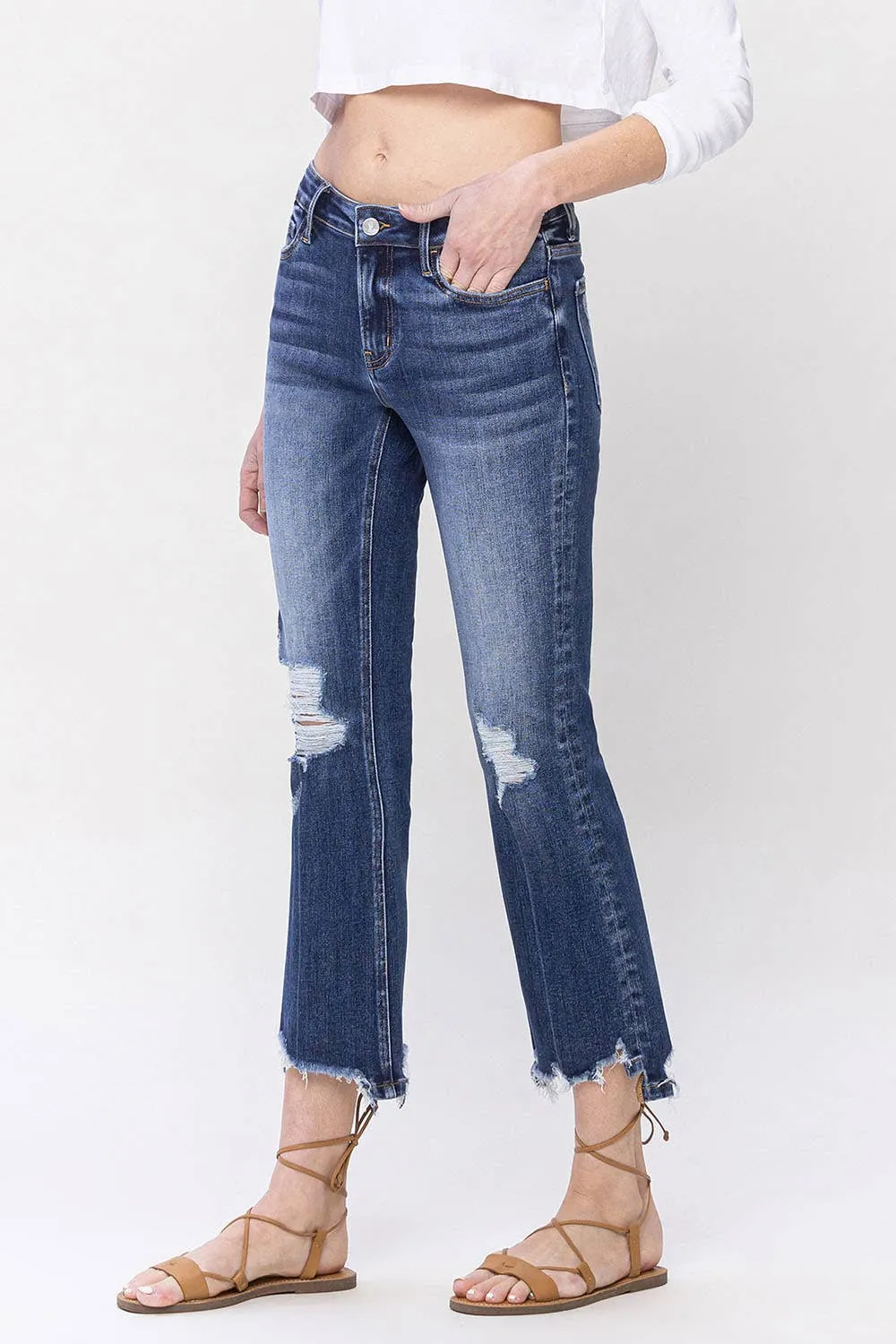 SPELLBOUND MID-RISE CROP KICK FLARE JEANS