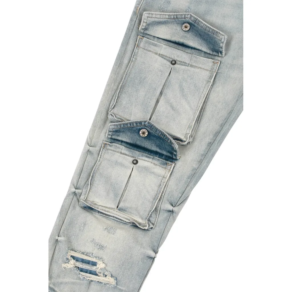 Stacked Utility Jeans - Industrial Blue