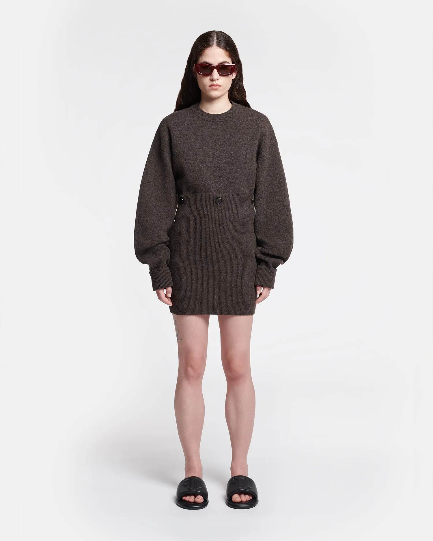 Strahe - Compact Merino Wool Mini Dress - Coffee