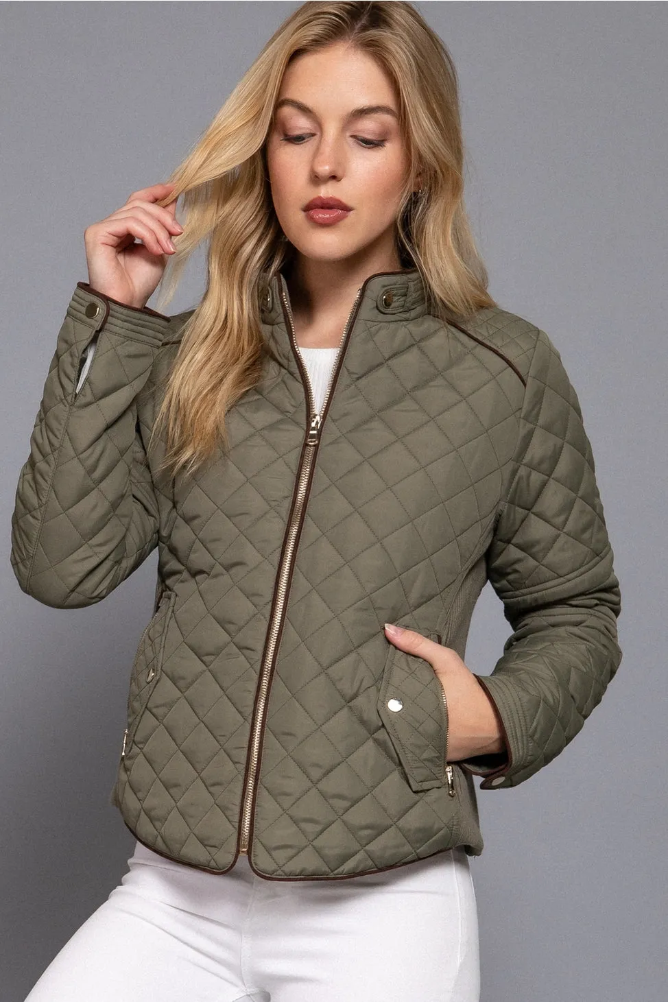 Suede Piping Rib Quilted Padded Jacket