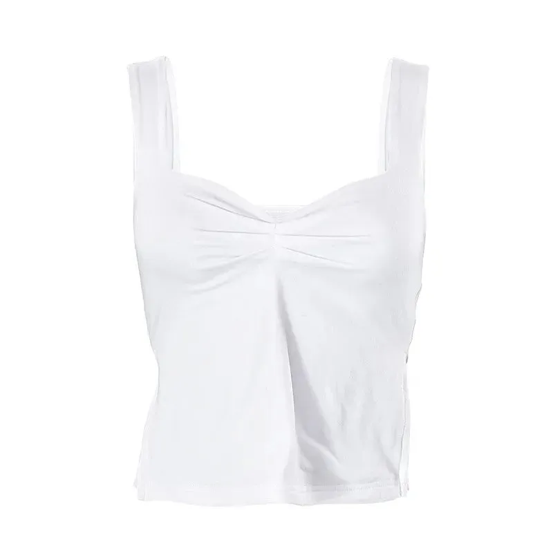 Summer Sexy Tank Tops Women Crop Top White Sleeveless Split Slim Streetwear Casual V-Neck Solid Basic Backless Camisole Female