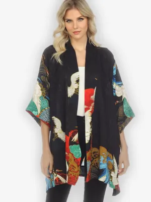 Sun Wave Crane Silk Kimono Top