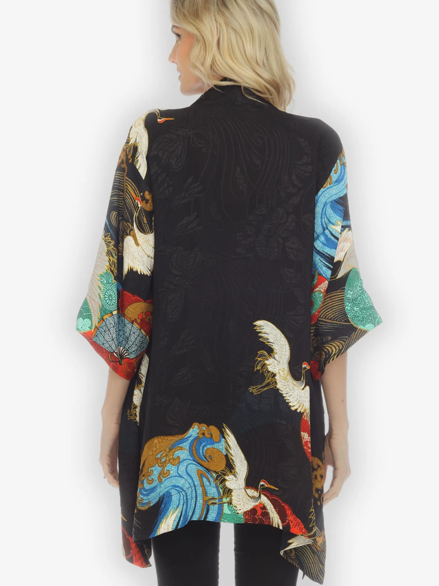 Sun Wave Crane Silk Kimono Top