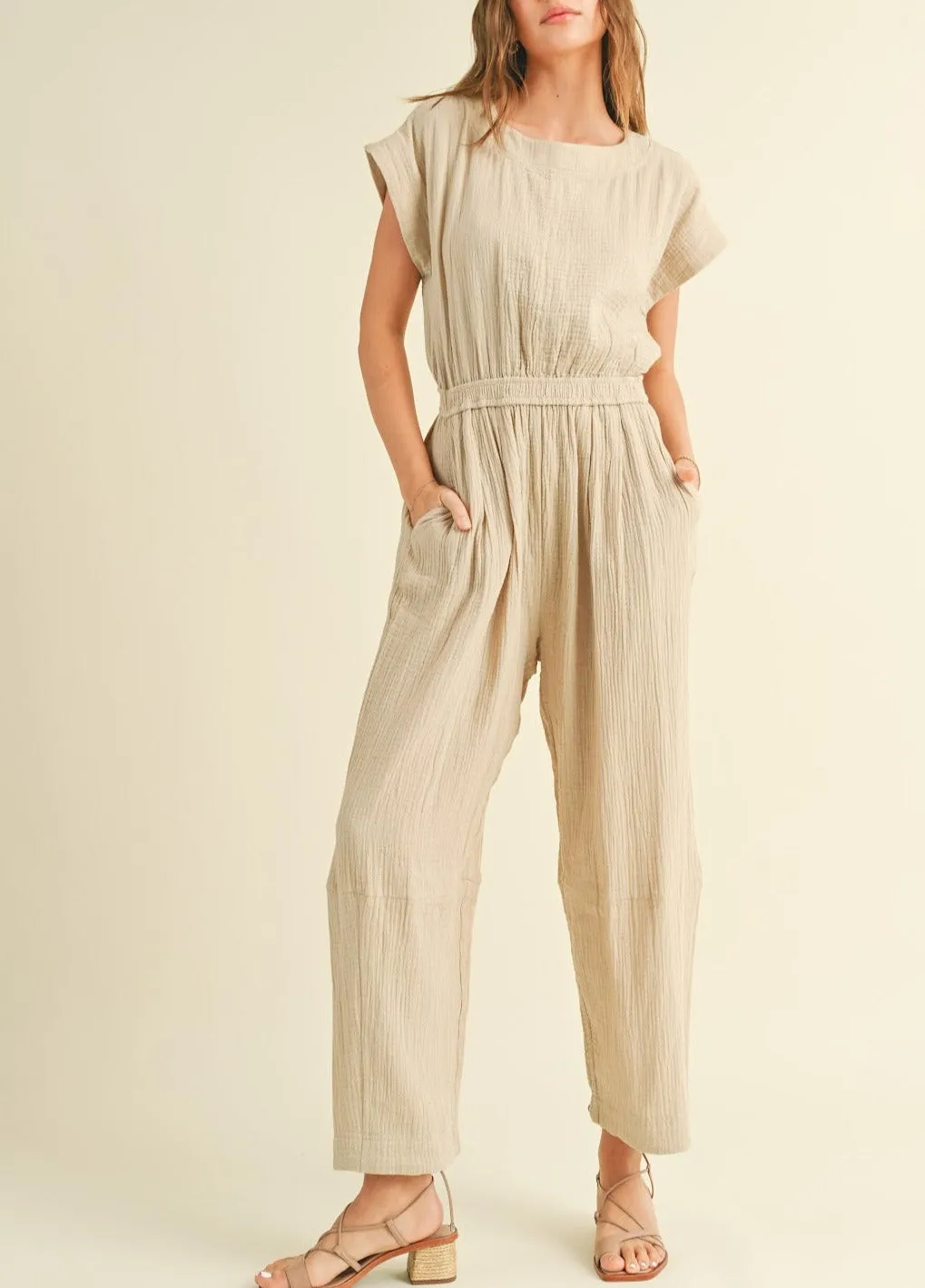 Sunkissed Ruffle Sleeved Cotton Gauze Jumpsuit