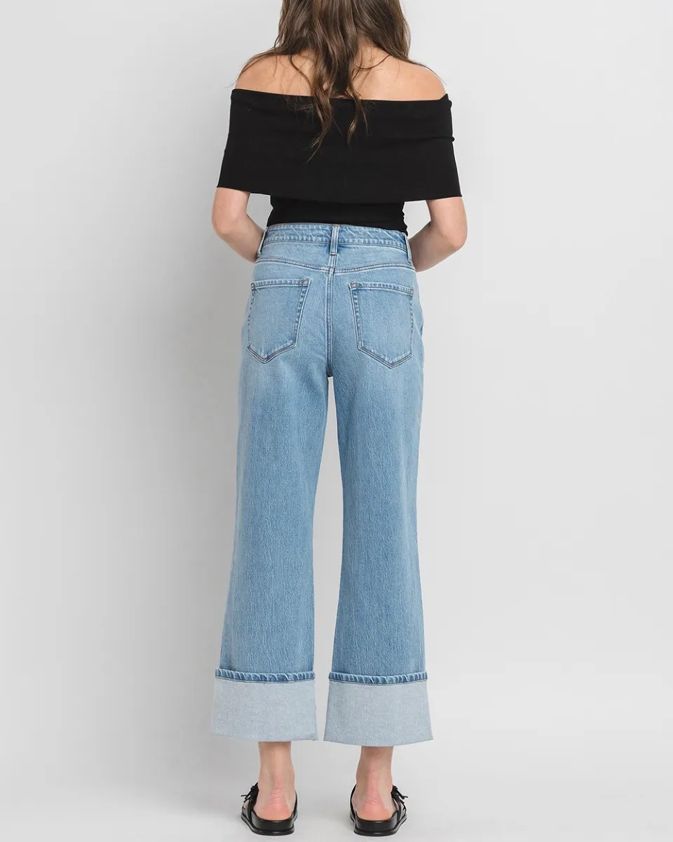 SUPER HIGH RISE CUFFED BAGGY STRAIGHT JEANS