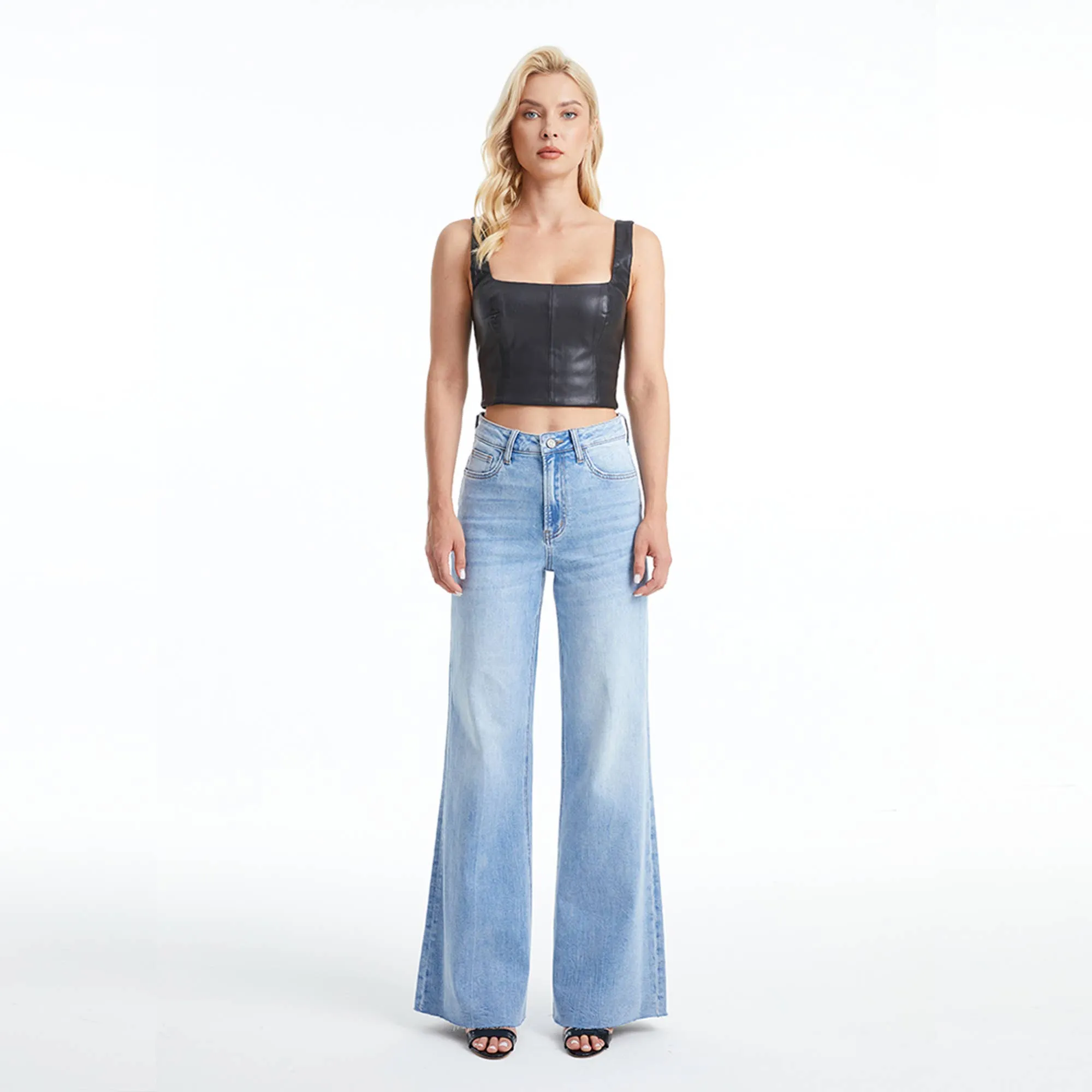 SUPER HIGH RISE WIDE LEG JEANS WITH RAW HEM