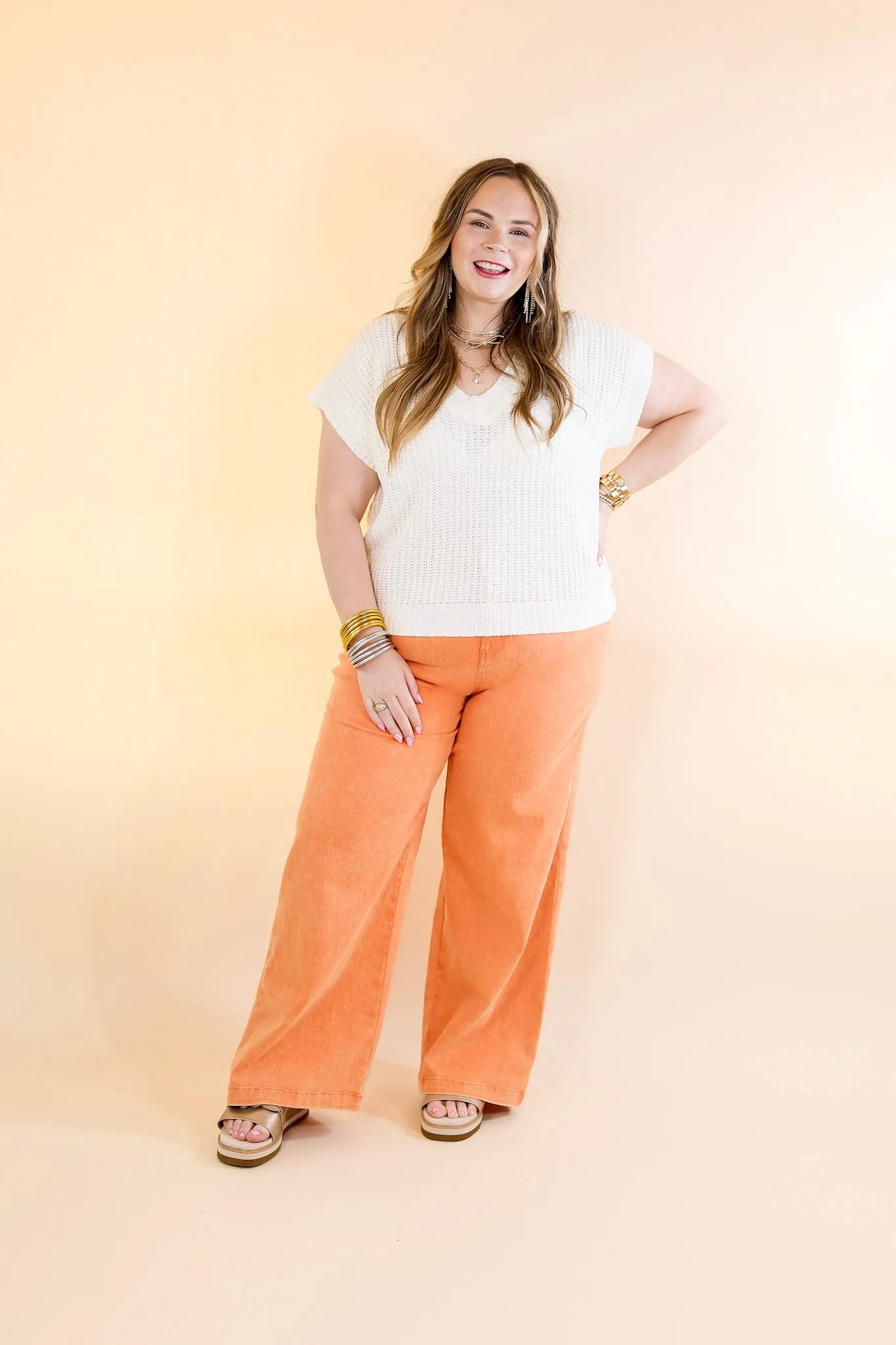 The Best Cropped Wide Leg Jeans in Apricot Orange