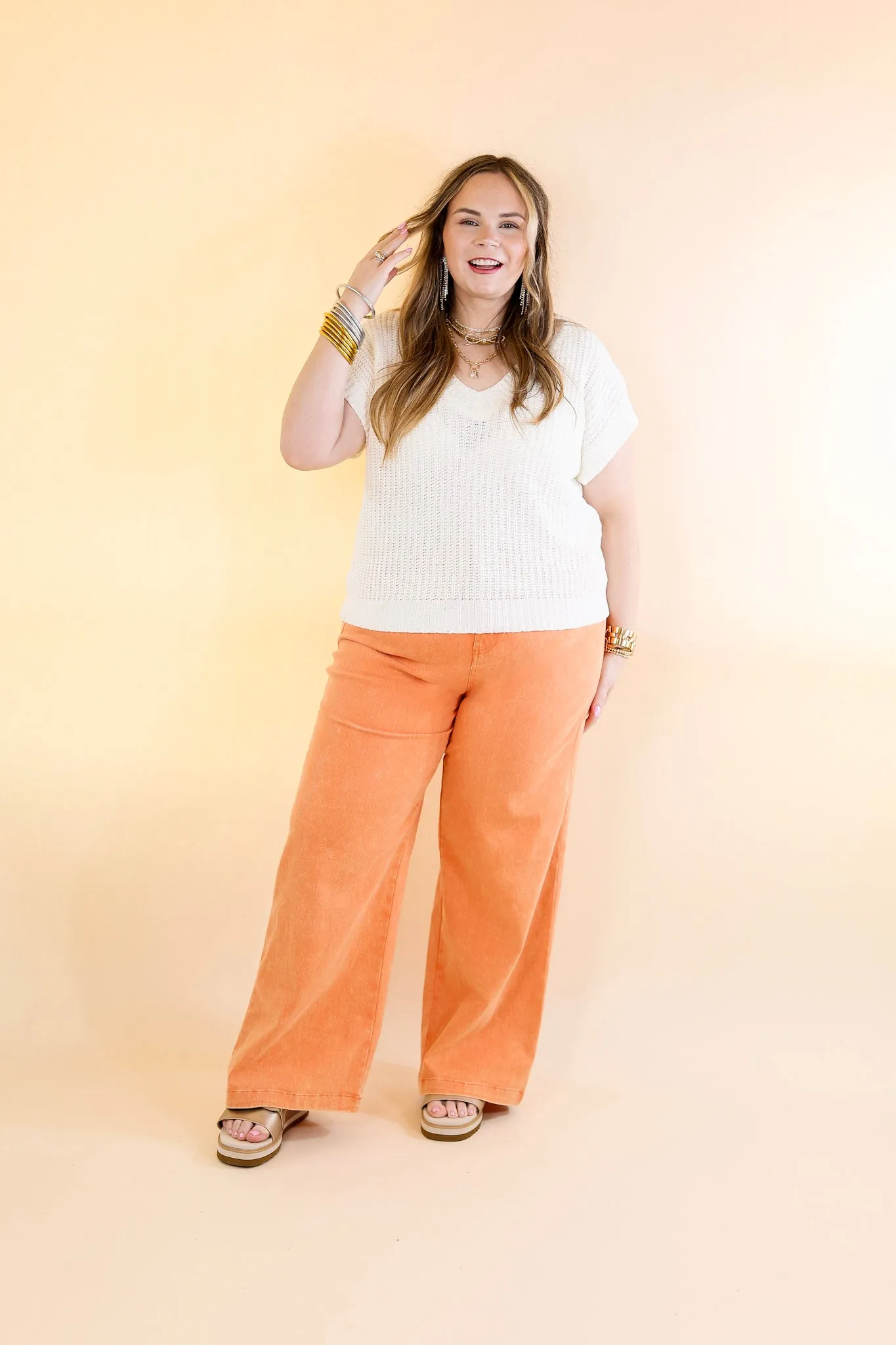 The Best Cropped Wide Leg Jeans in Apricot Orange