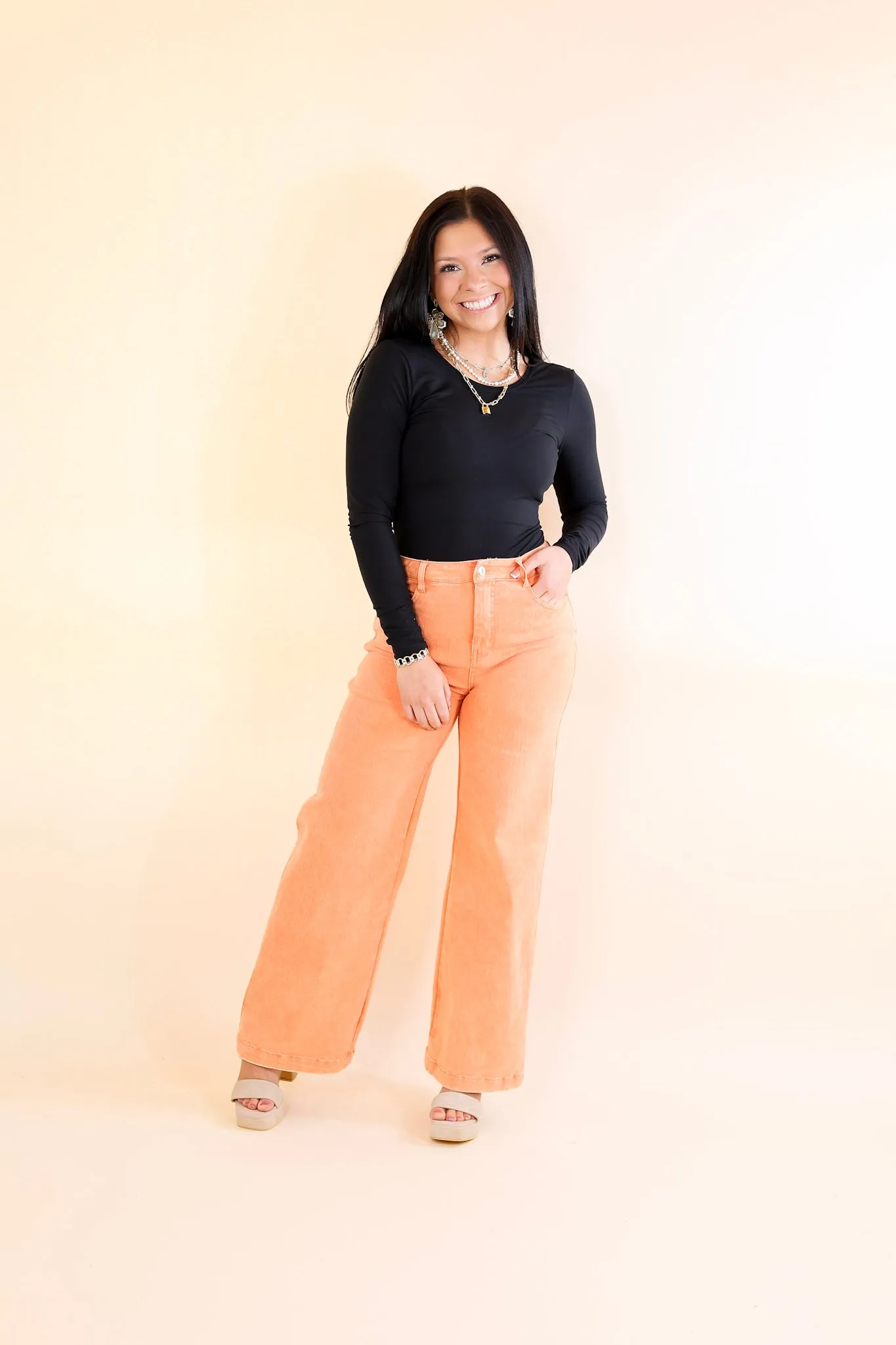 The Best Cropped Wide Leg Jeans in Apricot Orange