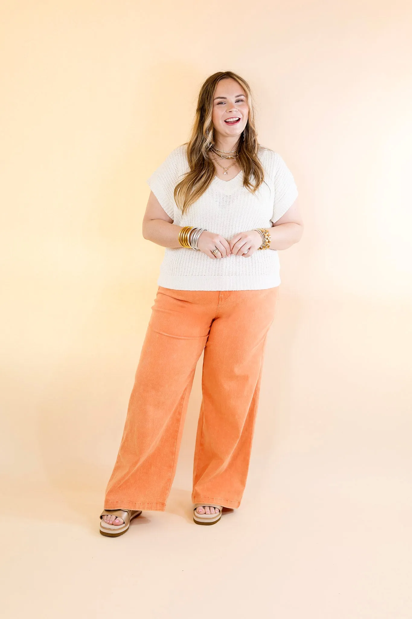 The Best Cropped Wide Leg Jeans in Apricot Orange