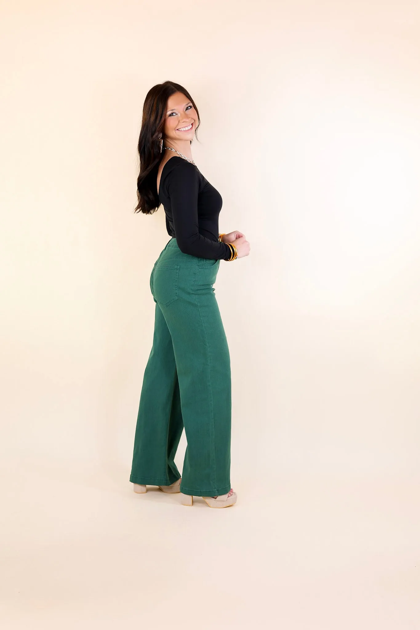 The Best Cropped Wide Leg Jeans in Hunter Green