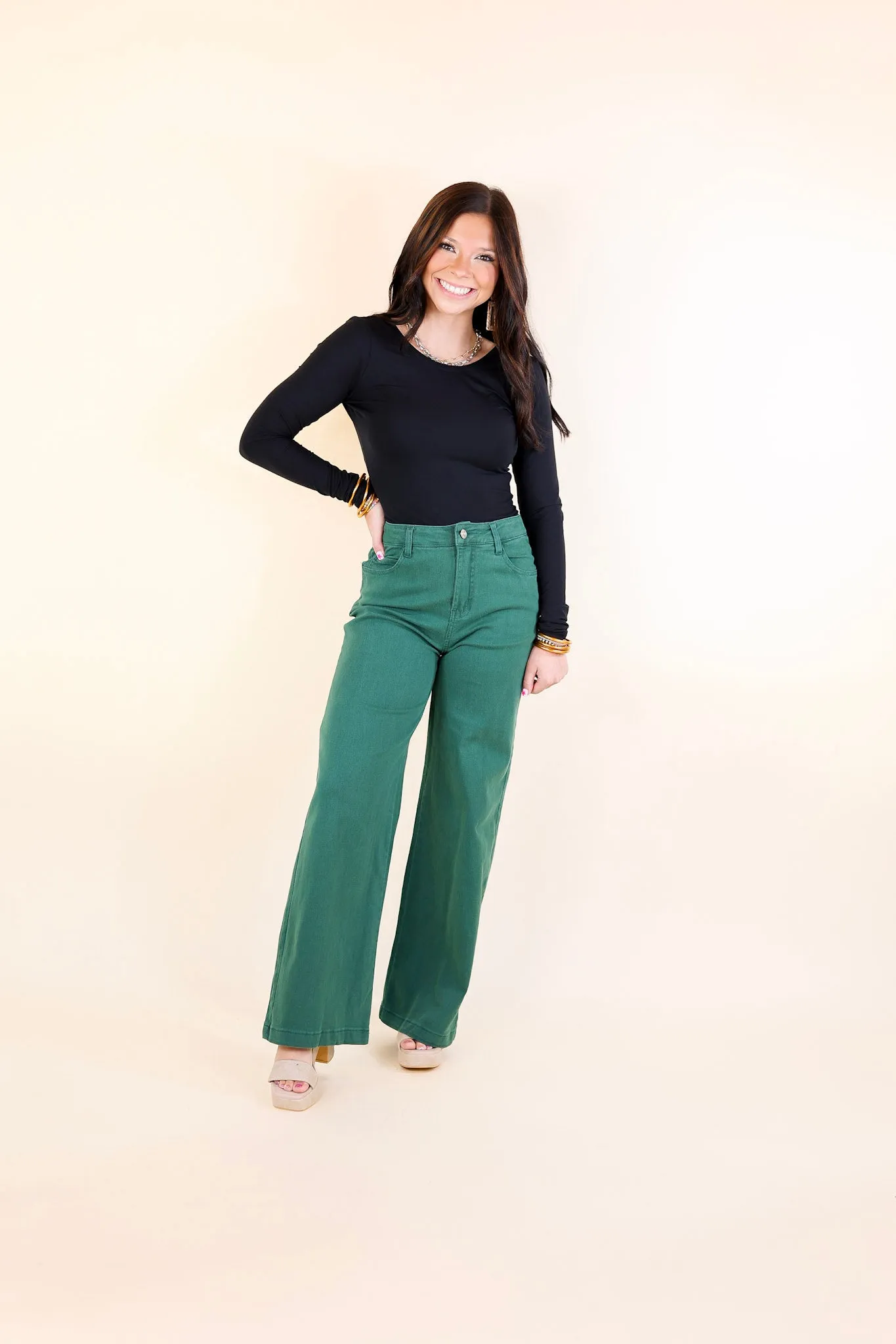 The Best Cropped Wide Leg Jeans in Hunter Green