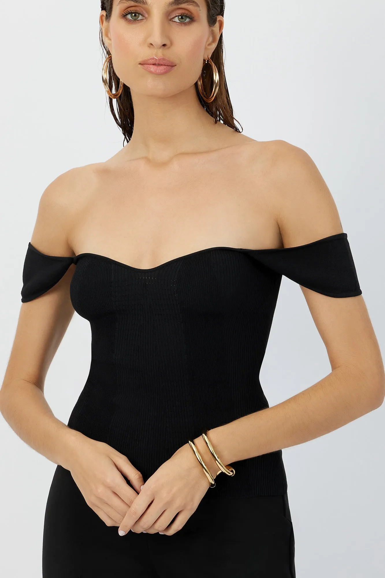 The Gladys - Black Ribbed Knit Sweetheart Tank Pointelle Detail