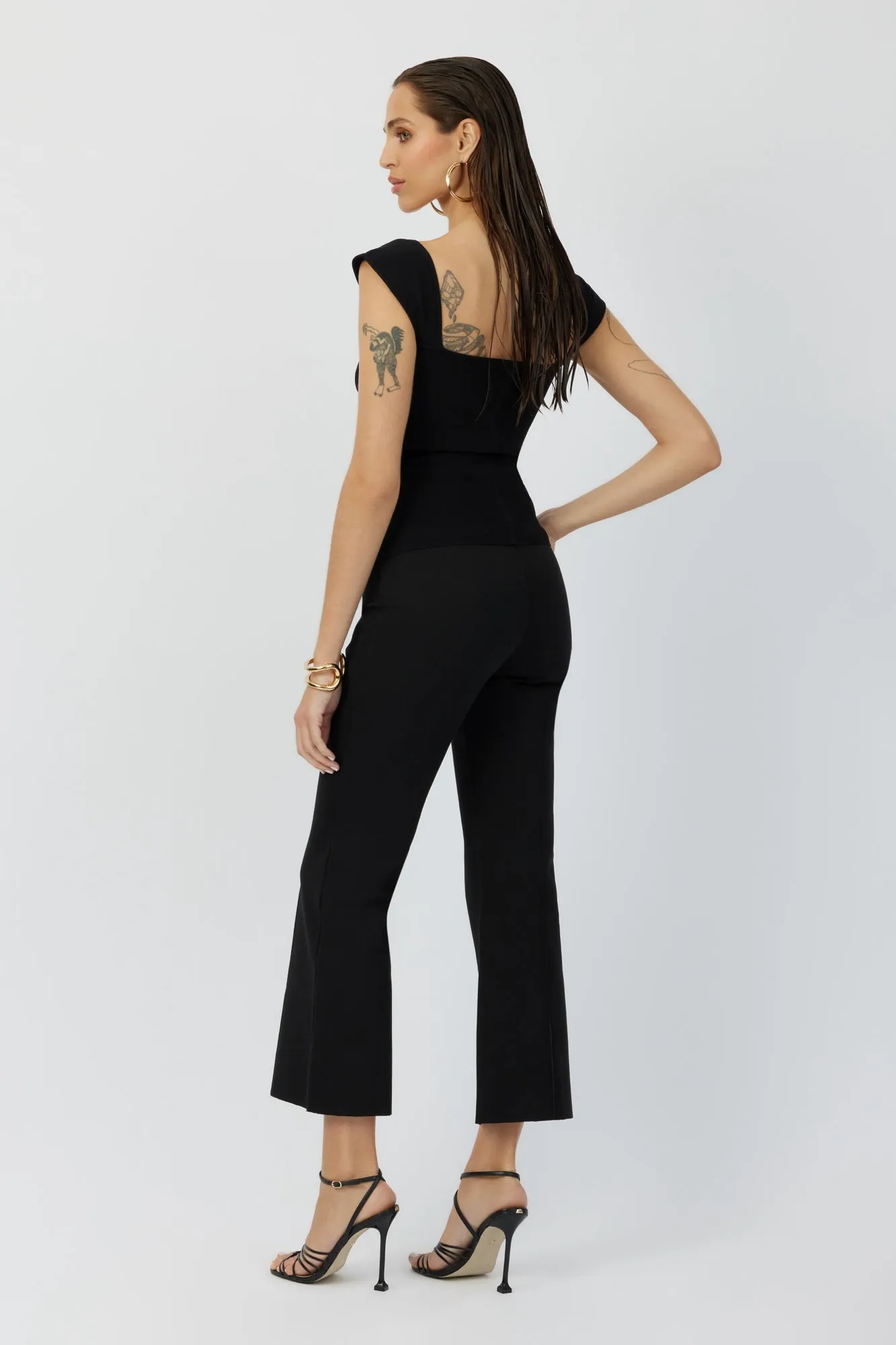 The Gladys - Black Ribbed Knit Sweetheart Tank Pointelle Detail