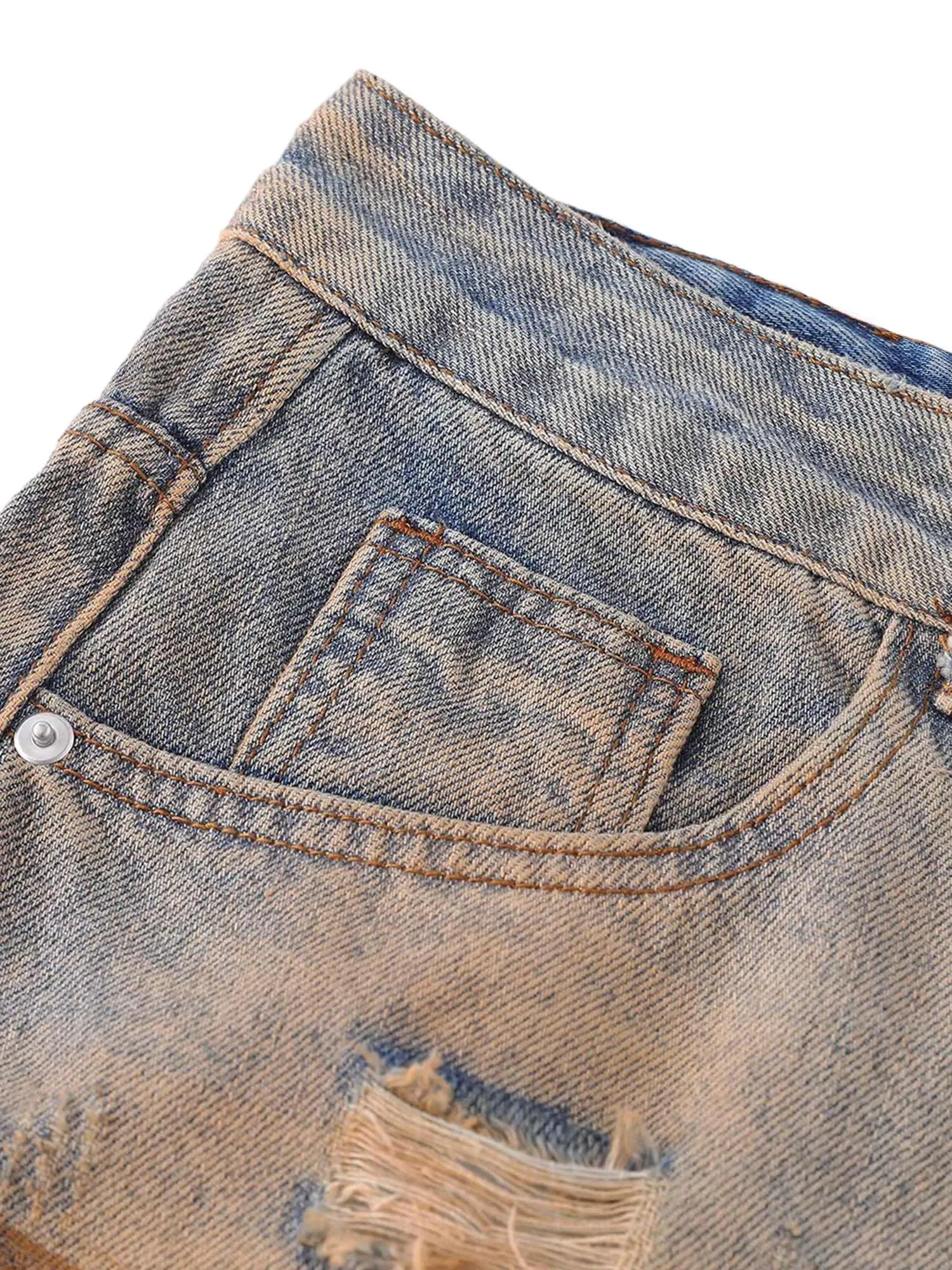 Thesupermade Retro Ripped Washed Patina Street Hip-Hop Jeans