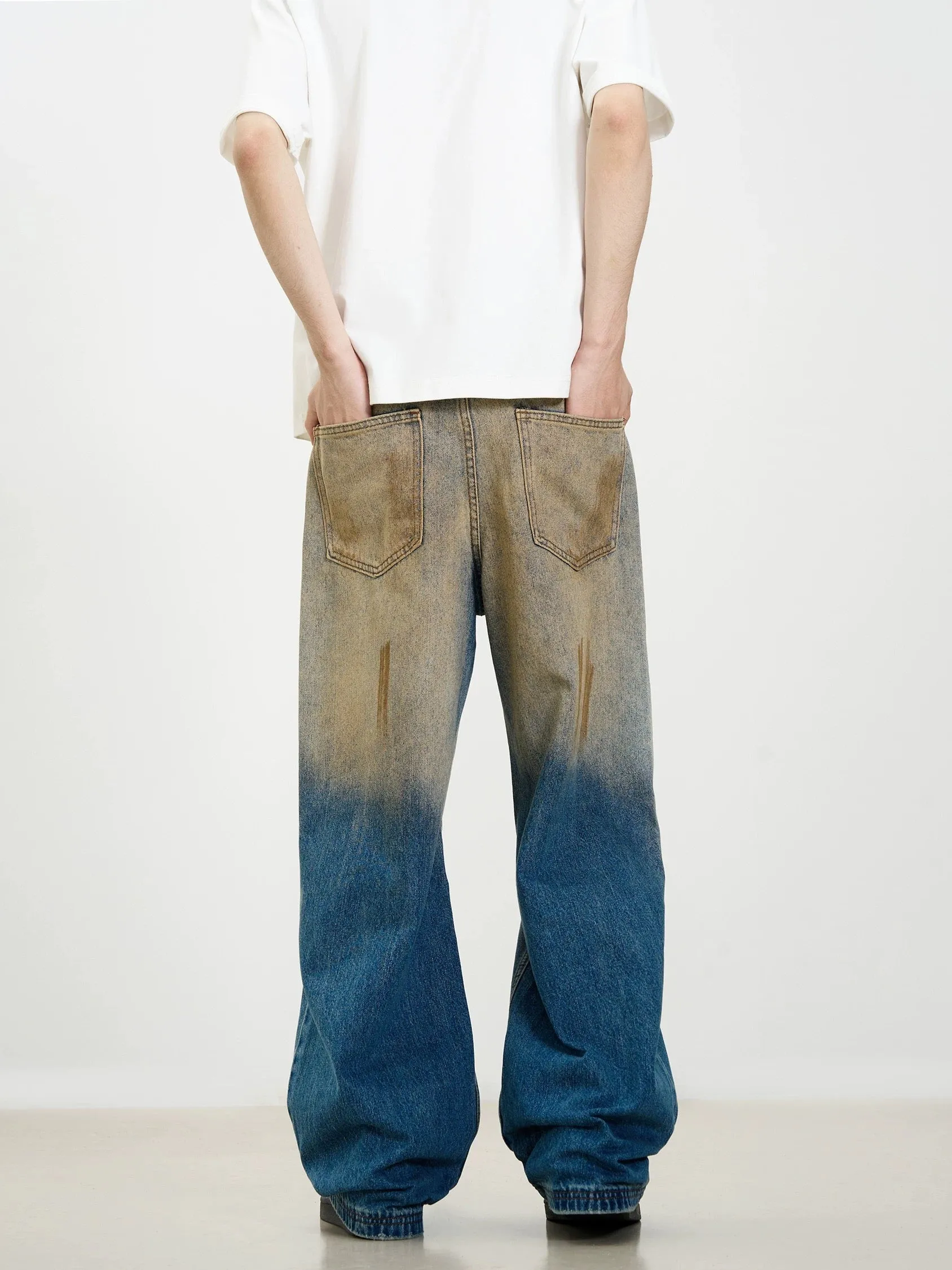 Thesupermade Retro Ripped Washed Patina Street Hip-Hop Jeans