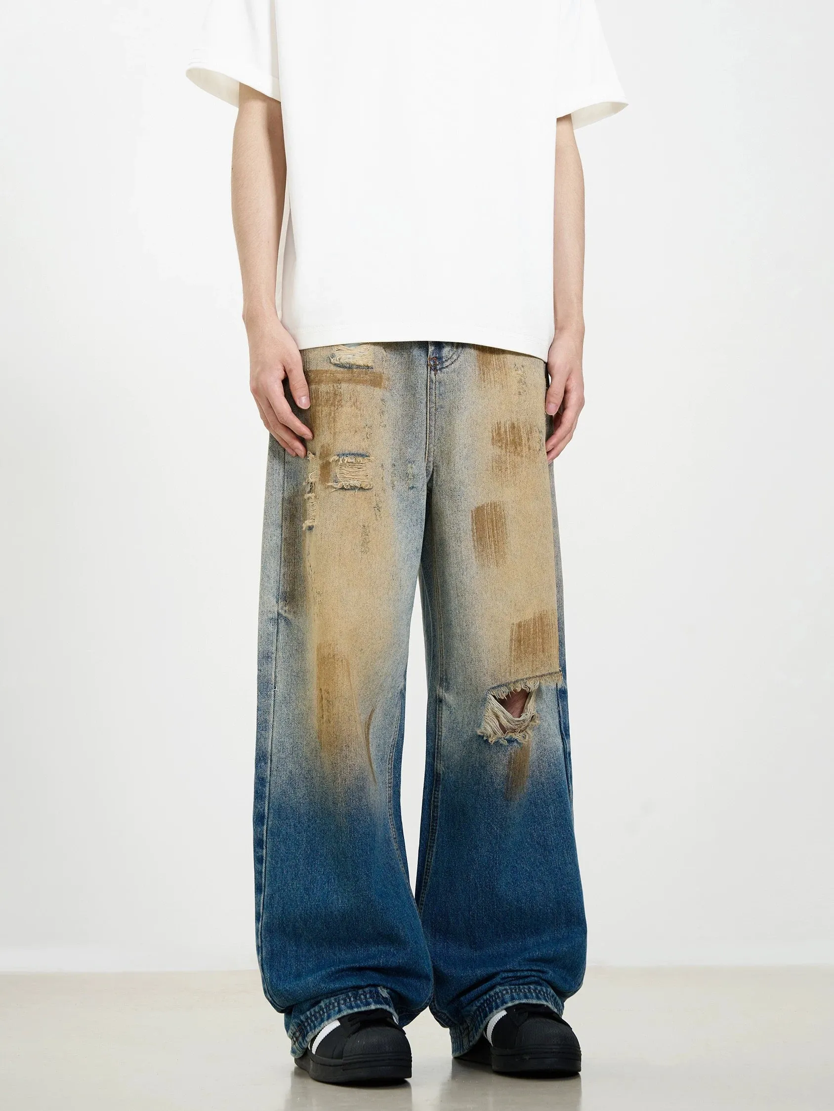 Thesupermade Retro Ripped Washed Patina Street Hip-Hop Jeans