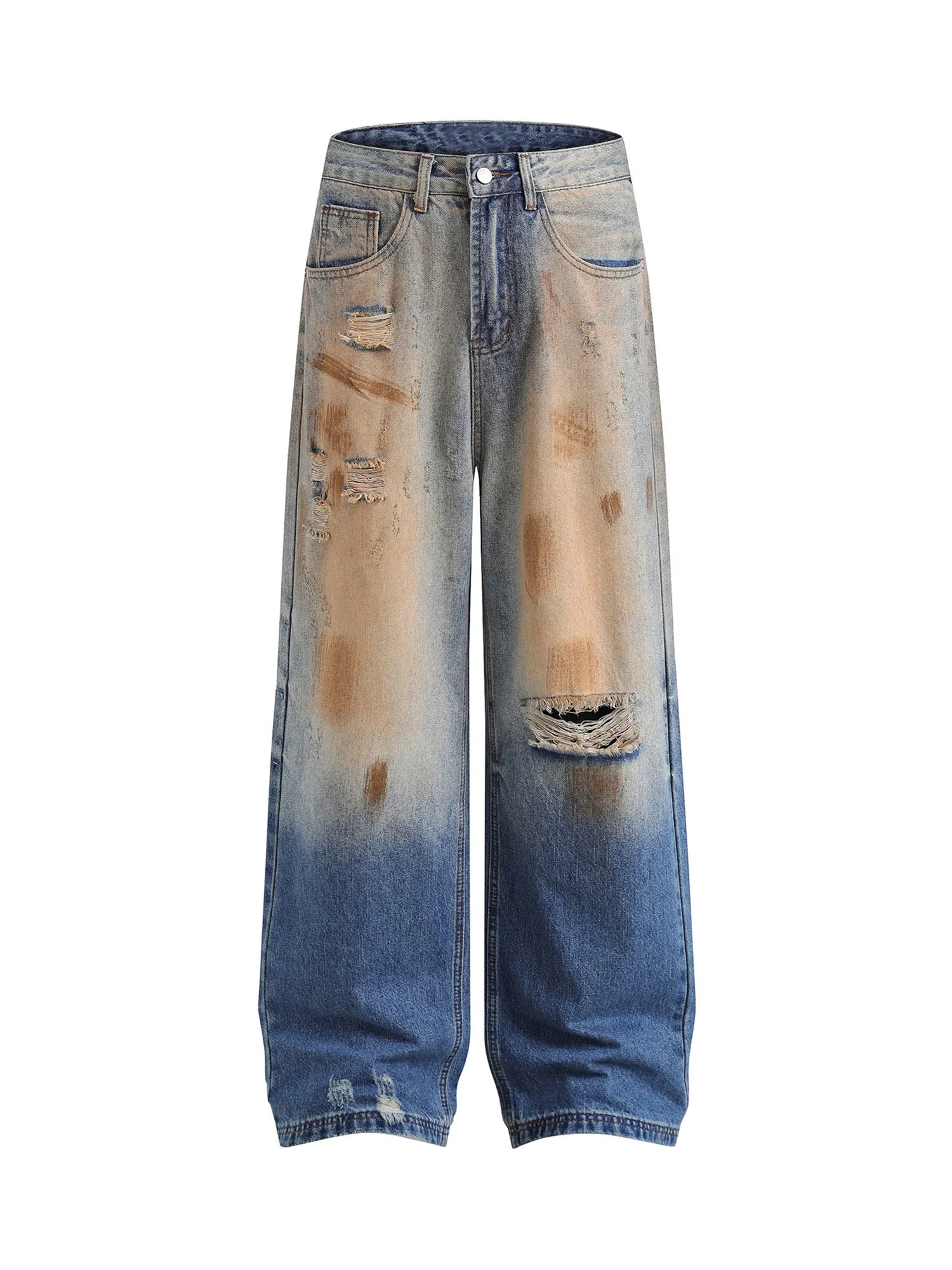 Thesupermade Retro Ripped Washed Patina Street Hip-Hop Jeans