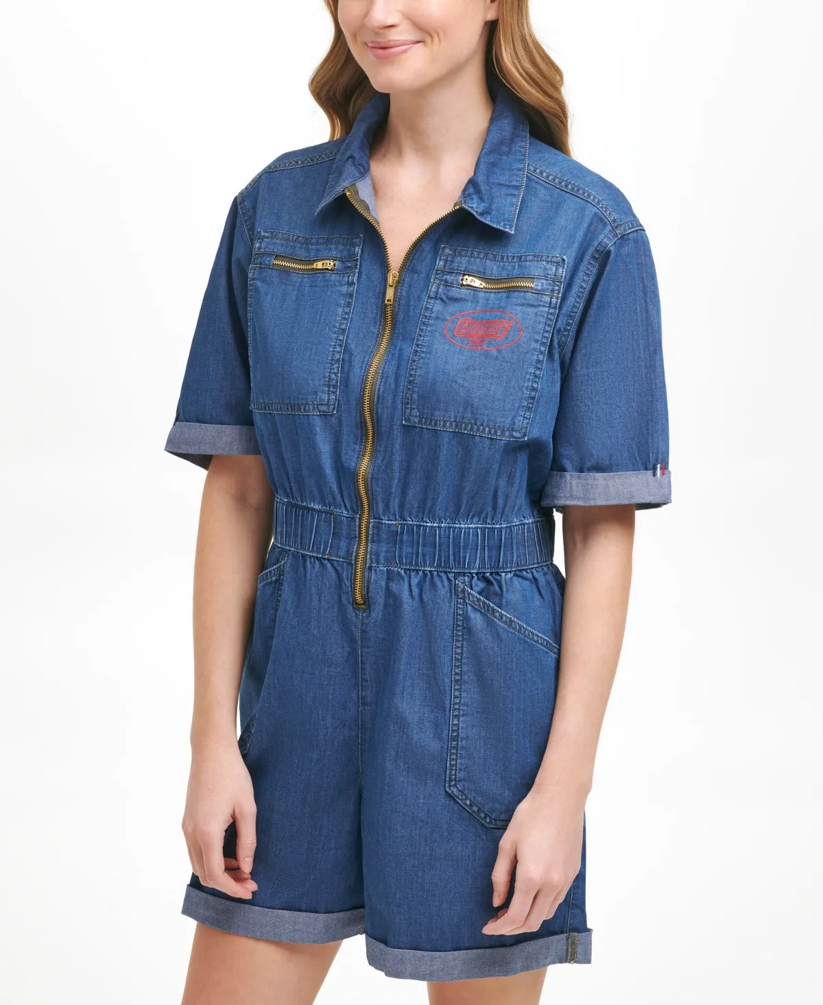 Tommy Jeans Women's Smocked Collared Romper Blue Size M