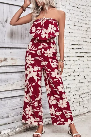 Tropical Floral Hawaiian Wide Leg Jumpsuit