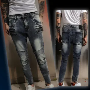 ^UCXX^ (BLUE) MOTO ZIP DESIGNER DENIM JEANS