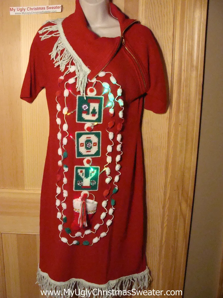 Ugly Christmas Sweater Party Tacky Dress with Lights (d68)