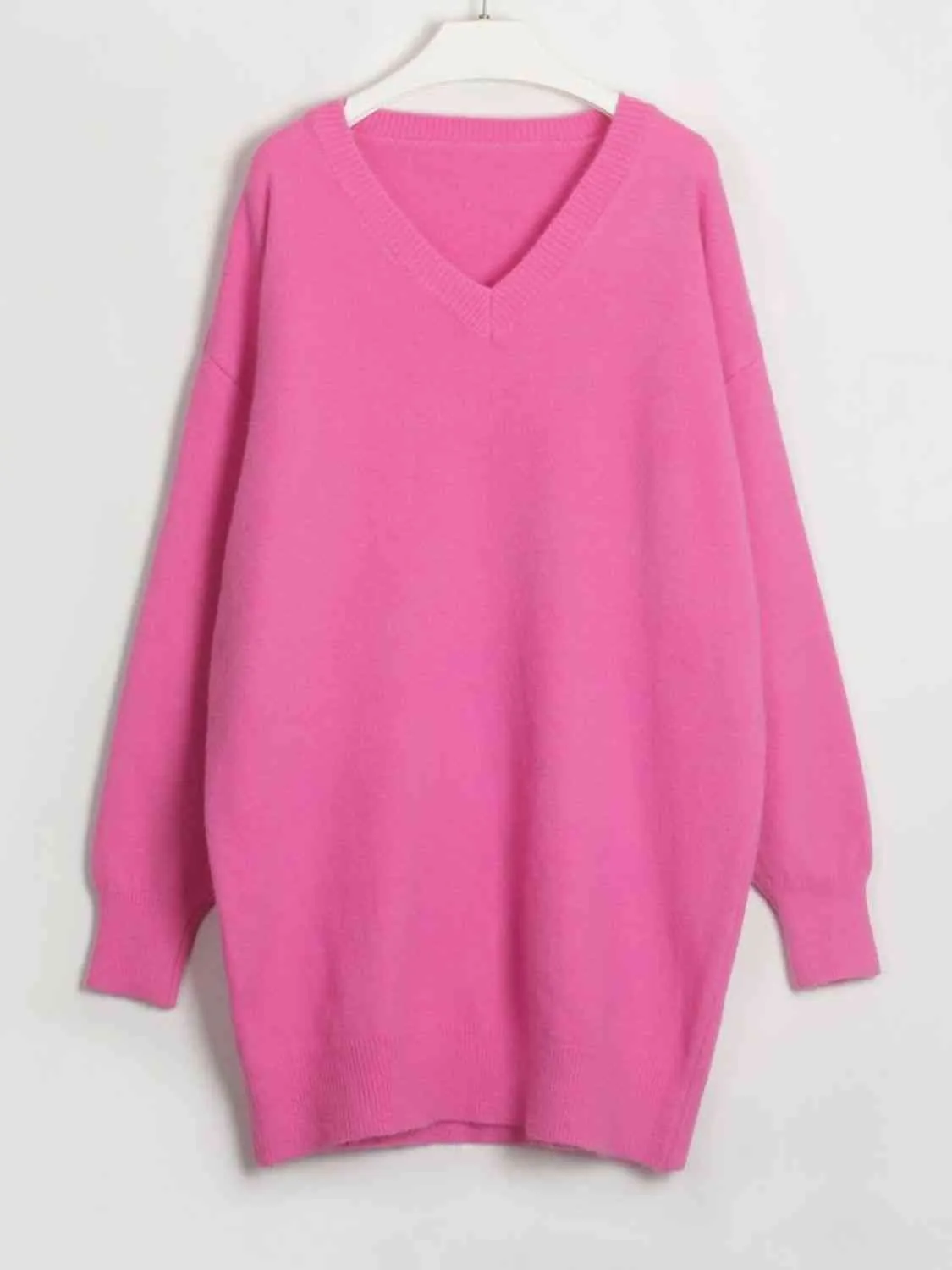 V-Neck Dropped Shoulder Sweater Dress