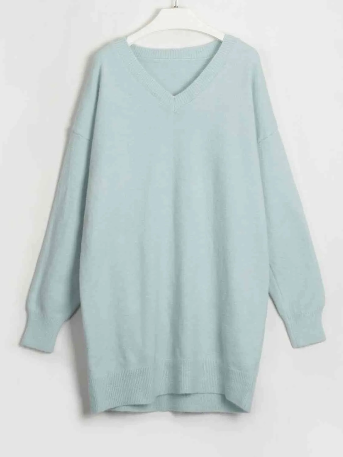 V-Neck Dropped Shoulder Sweater Dress