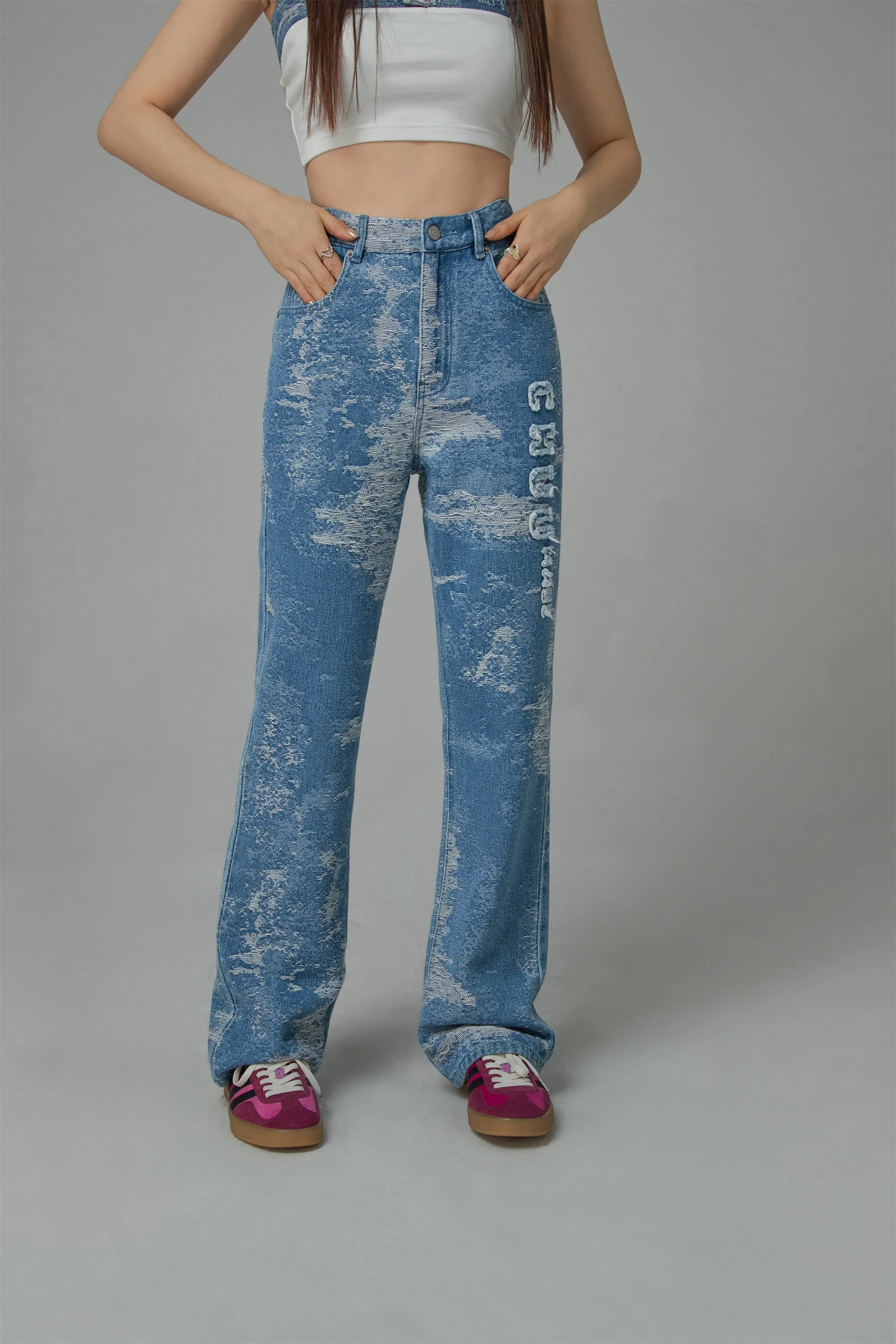 Washed Denim Straight Jeans