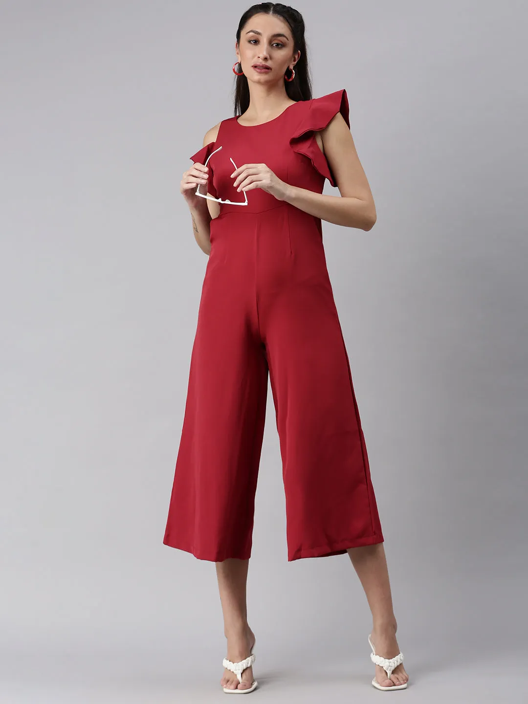 Women Solid Red Basic Jumpsuit