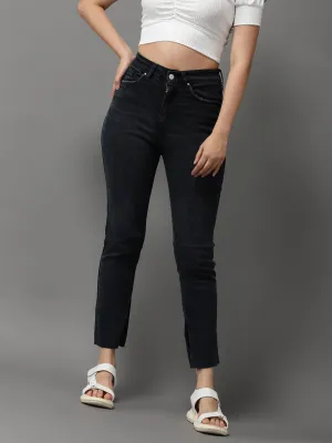 Women's Charcoal Solid Slim Fit Denim Jeans