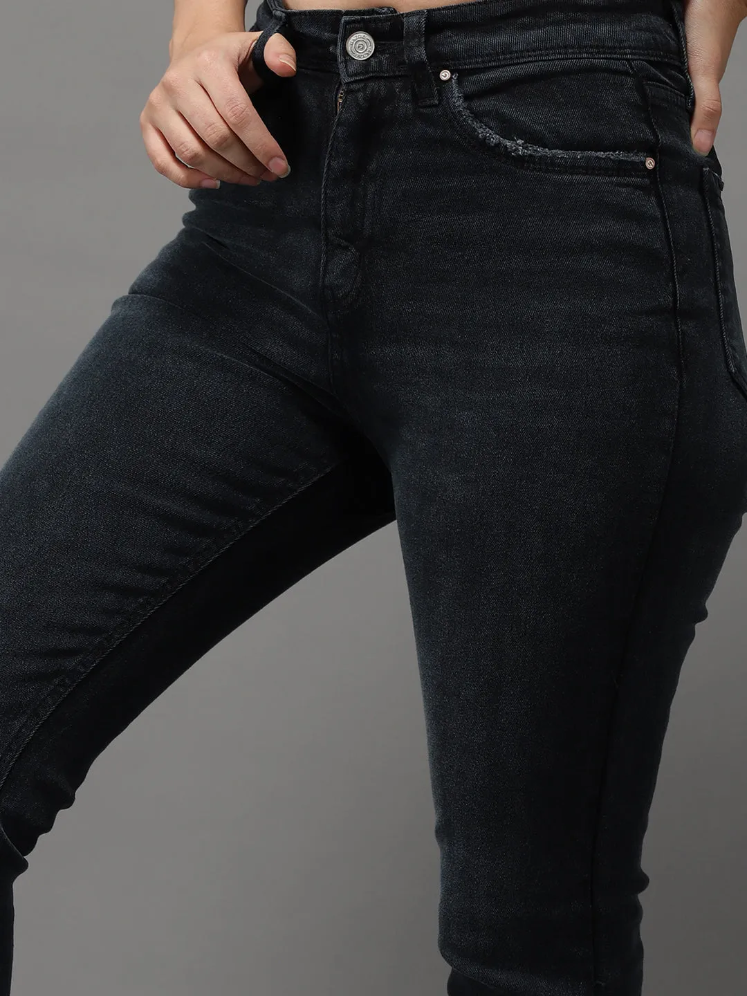 Women's Charcoal Solid Slim Fit Denim Jeans