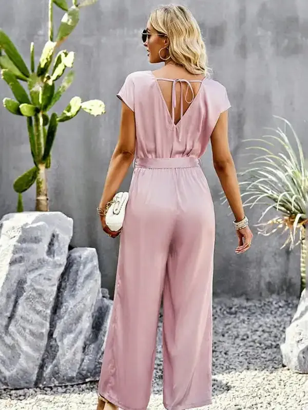 Women’s Elegant Solid Color V Neck Jumpsuit