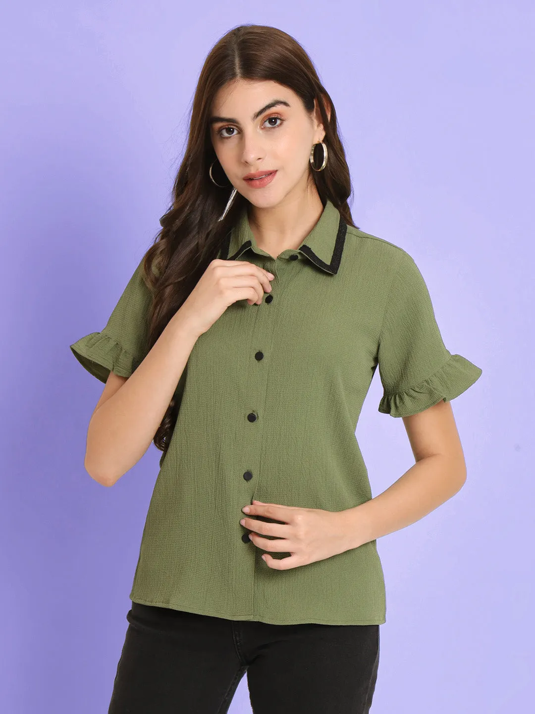 Women's Olive Shirt Style Top